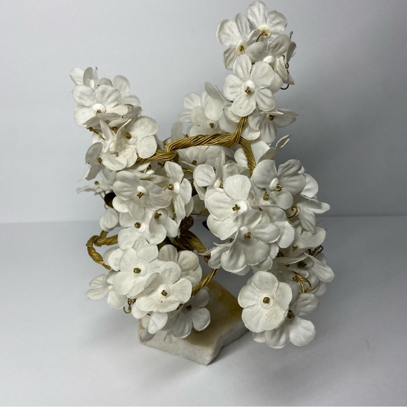 Vintage Marble Base Hand Made Wire Flower Tree Sculpture Bells Art Prosperity - Picture 3 of 6